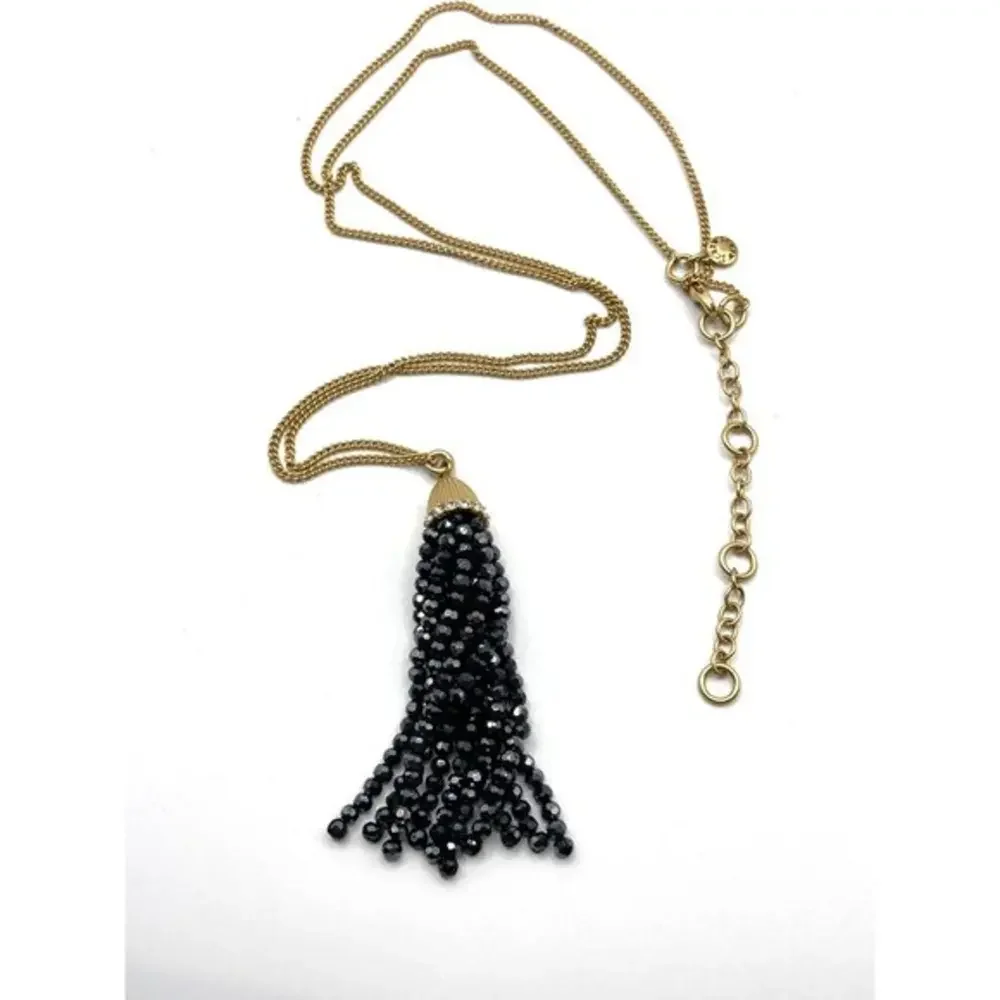 J. Crew Layer Necklace Black‎  crystal bead tassel pendant 32